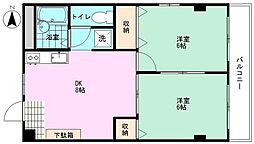ヨシハラ山崎マンション 2DKの間取図画像