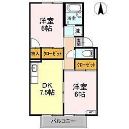 シャンポール芳泉D 2DKの間取図画像