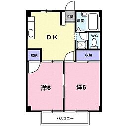 シティハイツグリーンA 1階2DKの間取り