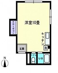 フレール津倉 3階ワンルームの間取り