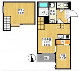 GRANDTIC 下伊福 2階1LDKの間取り