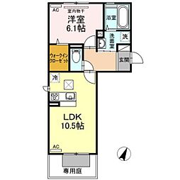 ガーデン五反田 1階1LDKの間取り