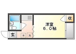 ラポールすすき 2階1Kの間取り