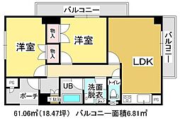 アリベ国富2 2LDKの間取図画像
