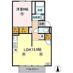 パレス宮前A 1LDKの間取図画像