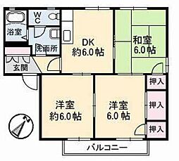 オークス参番館 3DKの間取図画像