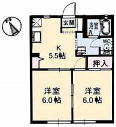 アーバン桜ガ丘 2Kの間取図画像