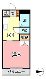 クリスタルハイツ 1Kの間取図画像