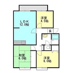 サンビレッジ西大寺D棟 3LDKの間取図画像