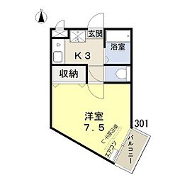 RuRuima 1Kの間取図画像