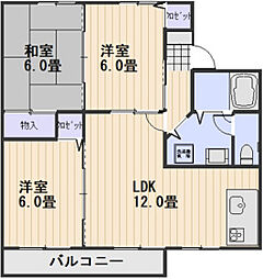 グランドールかたやまA 3LDKの間取図画像