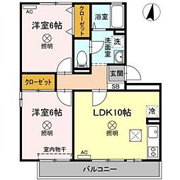 ラフィネ高柳 2LDKの間取図画像