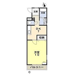 ノーブル西長瀬 1DKの間取図画像