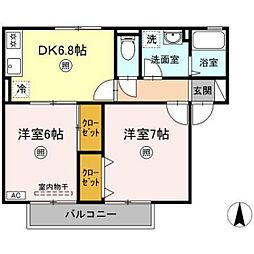 ビューラー福泊A 2DKの間取図画像