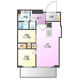 プラウドタワー岡山 2LDKの間取図画像