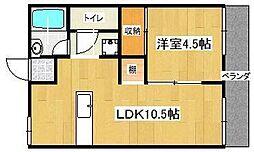 コーポ朝日B 1LDKの間取図画像