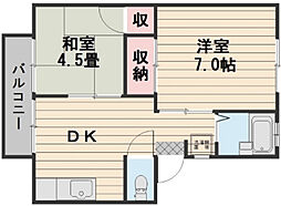 星島コーポA 2DKの間取図画像