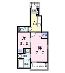 リバーサイド2 2Kの間取図画像