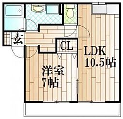 アローズカーサモノプラス福富東E 1LDKの間取図画像