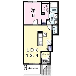 リバーサイドはるかA 1LDKの間取図画像