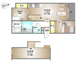 岡山市北区奥田南町アパート 2LDKの間取図画像