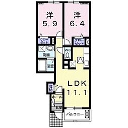 ヴィラ・マウントワン倉富 2LDKの間取図画像