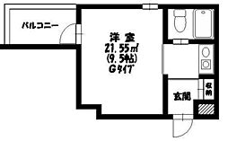 アルファ清心町2 1Kの間取図画像