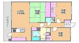 サーパスシティ西古松公園二番館 3LDKの間取図画像