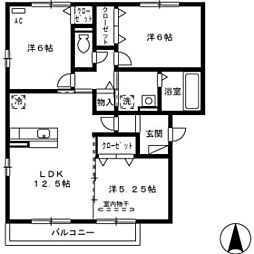 フェリス高柳A 2LDKの間取図画像