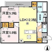 岡山県岡山市中区赤田（賃貸アパート2LDK・1階・55.33㎡） その2