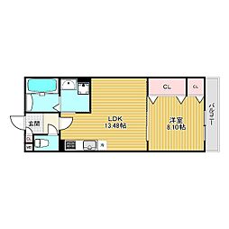 リアン名谷 1階1LDKの間取り