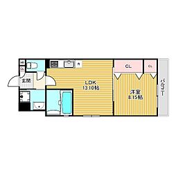 リアン名谷 1階1LDKの間取り