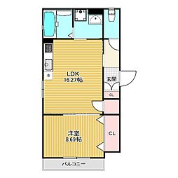 リアン名谷 2階1LDKの間取り
