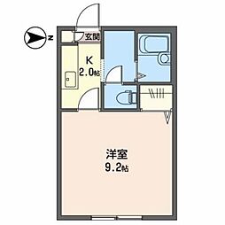 サンフラワー八幡 2階1Kの間取り