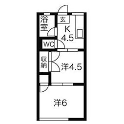 グリーンハイム 2階2Kの間取り