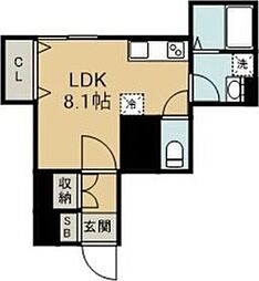 リーコーポ八番館 1階ワンルームの間取り