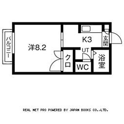 ハウスカシーオＭ 2階1Kの間取り