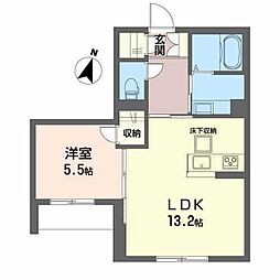 ベレオ五輪 1階1LDKの間取り