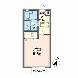 ディアコート宮城野 1階1Kの間取り