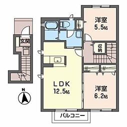 メゾンケイワA 2LDKの間取図画像