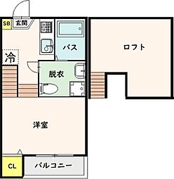 エヴァンコート2 1Kの間取図画像