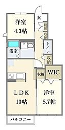 オレア子平町 2LDKの間取図画像