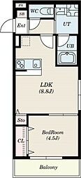 オハアスール 1LDKの間取図画像
