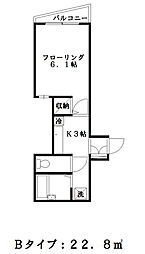 ウエルス東照宮 2階1Kの間取り
