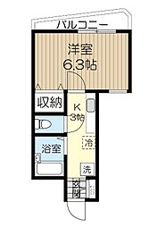 ウエルス東照宮 3階1Kの間取り