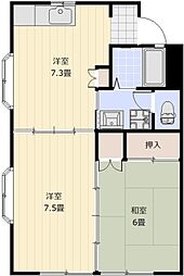 コーポロイヤル 1階2DKの間取り