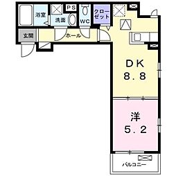 ノイエテルノＢ 1階1DKの間取り