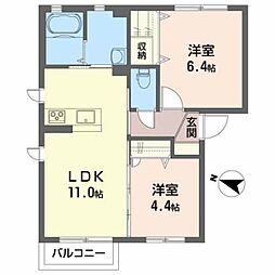 クレアーレ・スズキC 2LDKの間取図画像