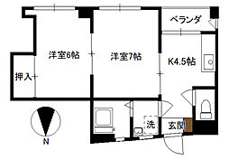 JR京浜東北・根岸線 山手駅 徒歩14分の賃貸マンション 4階2Kの間取り