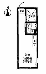 横浜市営地下鉄ブルーライン 片倉町駅 徒歩10分の賃貸アパート 1階ワンルームの間取り